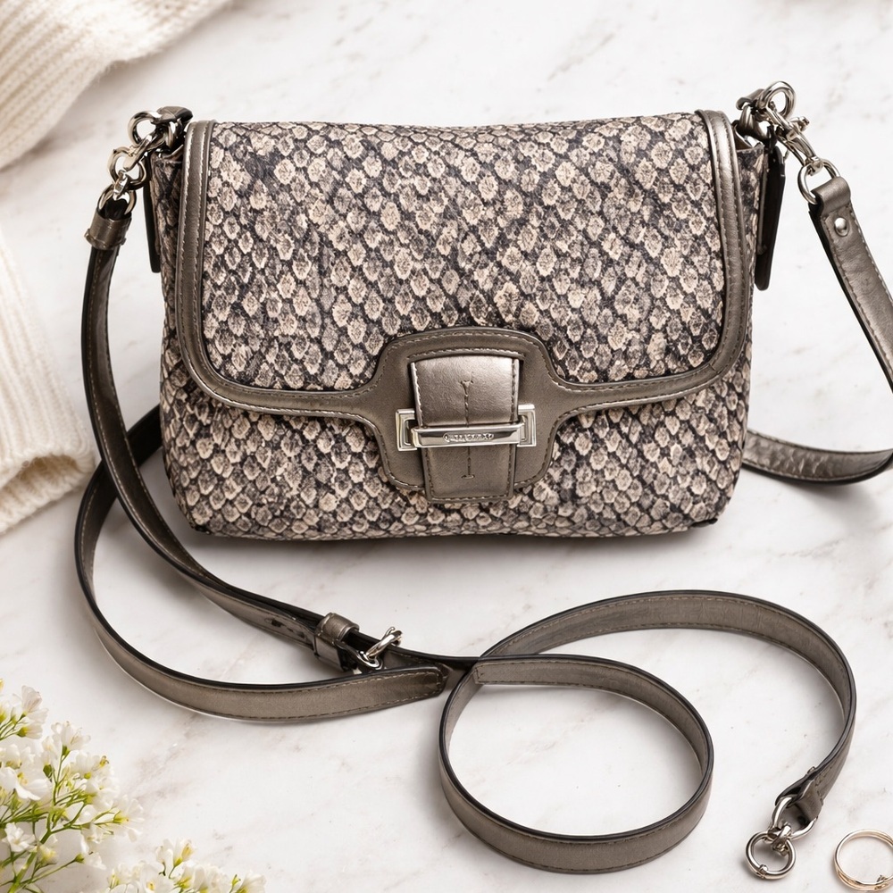 Coach Snakeskin Print Flap Crossbody Bag